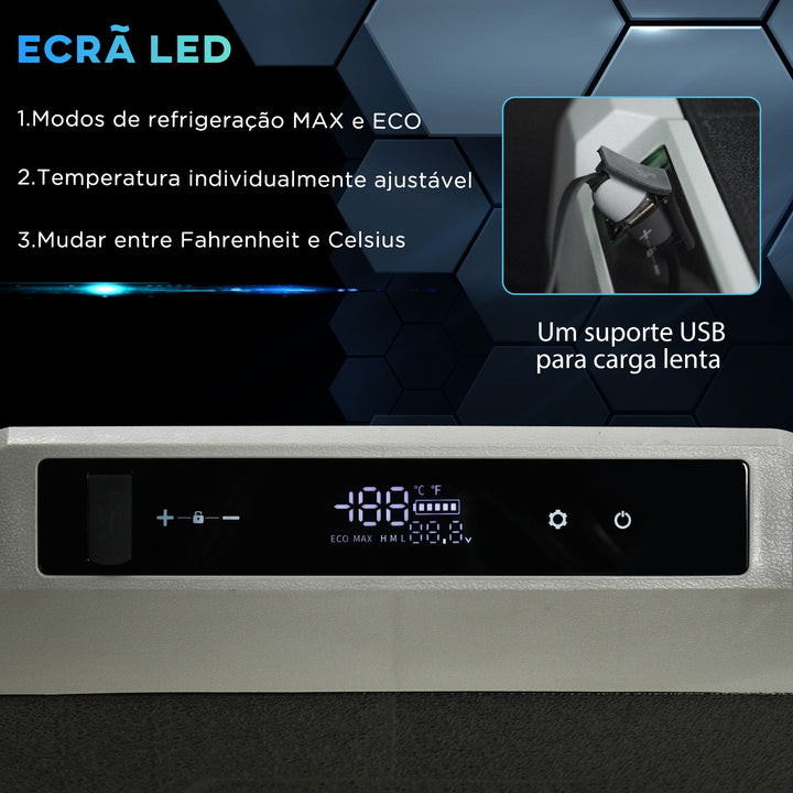 Frigorífico e Congelador de Compressor Portátil 40L Refrigerador de Carro CC 12V/24V até -20? com Ecrã LED Tátil Alça Retrátil e Rodas 71,1x46x44 cm Preto