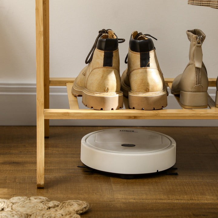 Suporte para Cabides de Bambu Porta Cabides com Prateleira para Sapatos 2 Barras e 2 Ganchos para Corredor Entrada Dormitório 74x42x150 cm Madeira