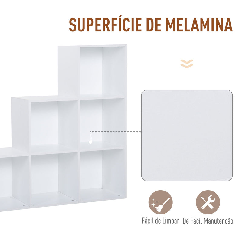 Estante de livros em Forma de Escada Armário de Arrumação 6 Cubos Estante de Exposição 91,5x29,5x91,5cm Branco