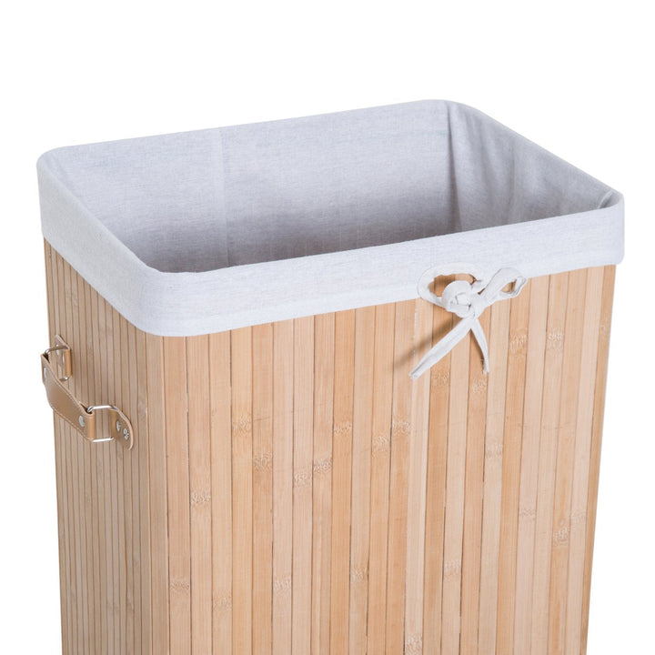 Cesto para Roupa Suja Dobrável com Tampa Cesta de Lavandaría Retangular Bambú 70L com Asas 40x30x60cm