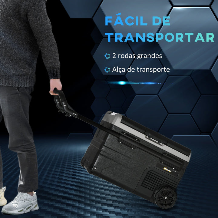 Frigorífico e Congelador de Compressor Portátil 45L Frigorífico de Carro CC 12V/24V Temperatura até -20? com Tela Tátil Alça Retrátil e Rodas 71,1x46x50,6cm Preto