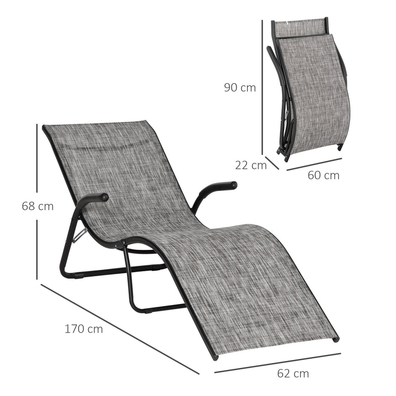 Espreguiçadeira de Jardim com Apoio para os Braços Apoio para os Pés Encosto Respirável e Estrutura de Metal Ergonómico para Terraço Praia Acampamento 170x62x68cm Cinza