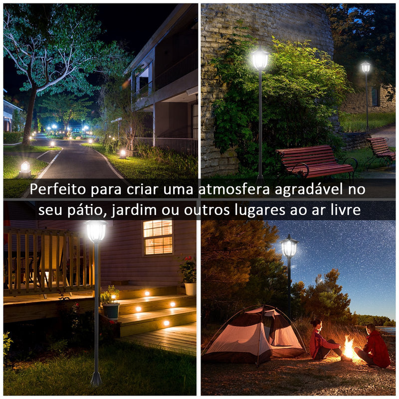 Poste de luz solar ao ar livre 6 LEDS Autonomia 6-8 Horas Partida automática ?26x177 cm Luz de rua solar exterior