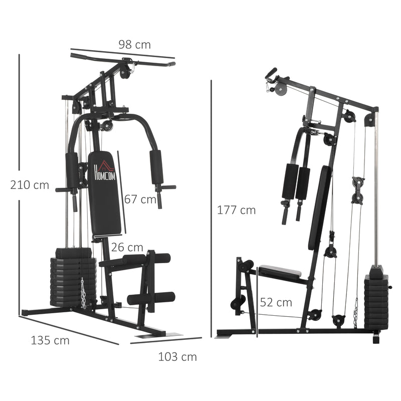 Multi-Estação Máquina de Musculação com Estribo para Pernas Placas de Pesos de 45kg Carga Máxima 110kg Treinamento Fitness em Casa Ginásio 135x103x210cm Preto