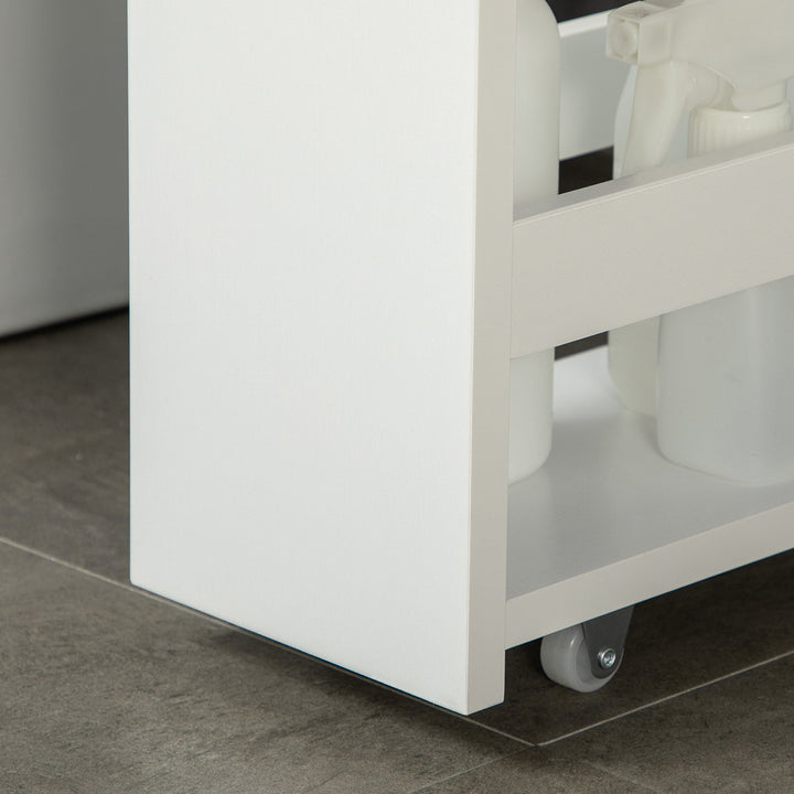 Estante de Armazenamento para Casa de Banho de 3 Níveis Estante Estreita com Alça Lateral Estante com Rodas para Cozinha Sala de Estar Estilo Moderno 48x15x80cm Branco