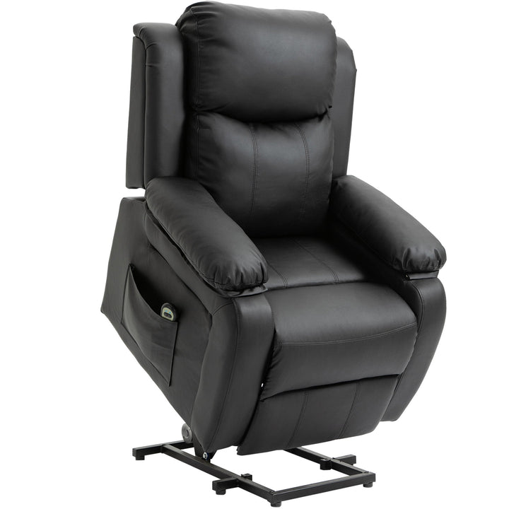 Poltrona Relax Levanta Pessoas com Controle Remoto Reclinação Elétrica de 160° Apoio para os Pés Encosto Estofado em PU e Bolsos Laterais 76x90x105cm Preto