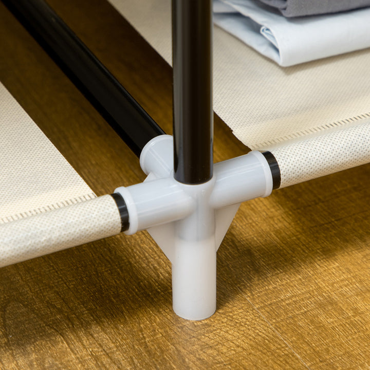 Roupeiro de Tecido Dobrável Armário de Roupa Portátil com 6 Prateleiras e 1 Barra de Pendurar para Dormitório Vestidor 103x43x162,5cm Creme