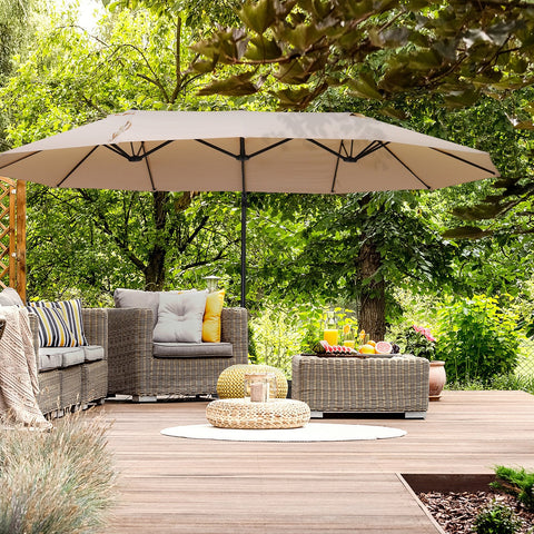Guarda-sol de Jardim Duplo com Manivela 270x460x250 cm, Bege