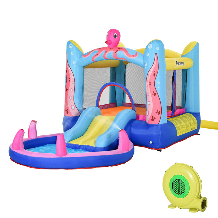 Castelo Insuflável com Escorrega Trampolim e Piscina para Crianças acima de 3 Anos Inclui Insuflador e Bolsa de Transporte para Interior e Exterior 360x175x180cm Multicor