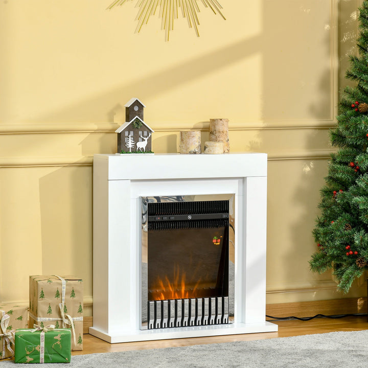 Lareira Elétrica Potência 1000/2000W com Chama Realista Termostato Controle Remoto Temporizador e Proteção de Superaquecimento para 20-25m² 79x26x77,5cm Branco