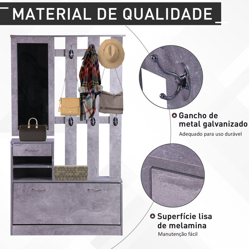 Conjunto de Móveis de Entrada Hall Corredor Conjunto de 3 Peças Cabide Espelho Sapateira com Gaveta 90x22x116 cm Madeira