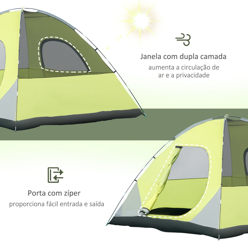 Tenda de Campismo Familiar 6 Pessoas Tenda de Campismo UPF+30 Impermeável até 1500mm com Capa Dupla Bolsos e Bolsa de Transporte 300x300x185cm Amarelo e Cinza