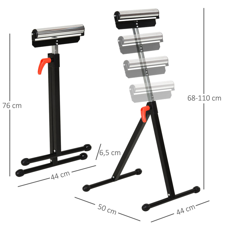Cavalete Telescópico com Rolo Dobrável e Altura Ajustável entre 68-110cm com Manivela de Bloqueio Carga Máx. 60/90kg Preto e Prata