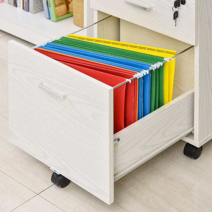 Armário móvel para arquivos A4 com rodas 2 gavetas e fechadura 40x44x54,6 cm Branco