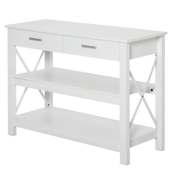Mesa consola tipo aparador de estilo moderno com 2 gavetas e prateleiras inferiores 105x40x76 cm Branco
