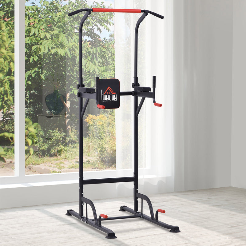 Torre de Exercícios Estação Multifuncional Altura Ajustável com 7 Orifícios para Treinamento Fitness para Casa Academia Escritório Carga Máxima 120kg 123x98x189-239cm Preto e Vermelho