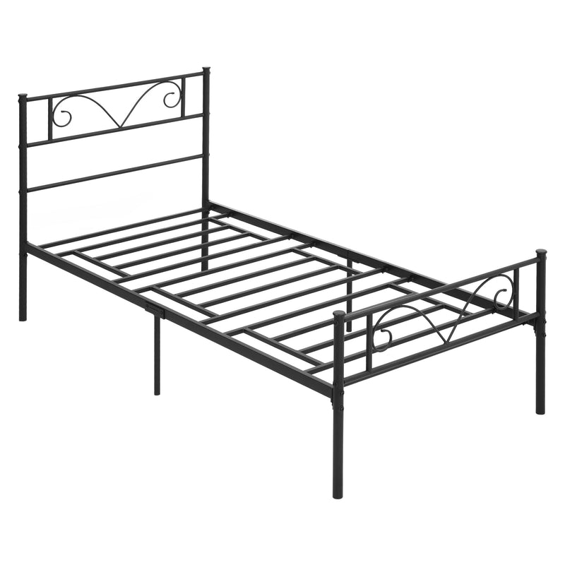 Estrutura de Cama Individual de Metal 31cm para Colchão 90x190cm com Cabeceira com Forma de Mariposa Estrutura de Cama com Espaço em Baixo de Armazenamento 95x196x100cm Preto