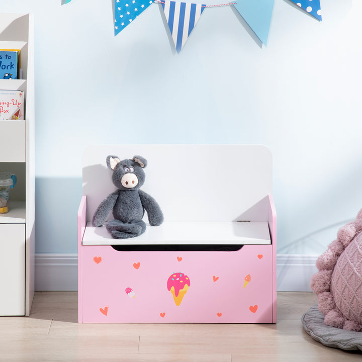 Baú Infantil 2 em 1 Baú de Armazenamento Organizador de Brinquedos para Crianças acima de 18 Meses com Tampa de Fechamento Seguro para Dormitório Sala de Jogos Carga 50kg 60x30x50cm Rosa