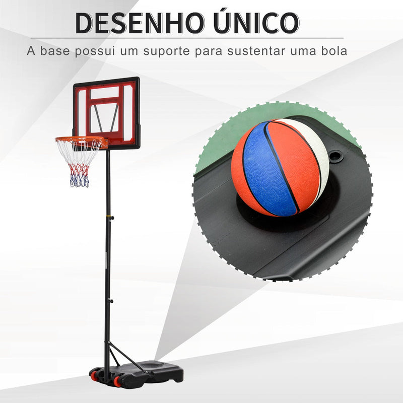 Cesta de Basquetebol Ajustável de 160-210cm Aro de Basquetebol com Suporte de Aço Base Recarregável 2 Rodas para Crianças e Adultos 75x83x261cm Vermelho e Preto