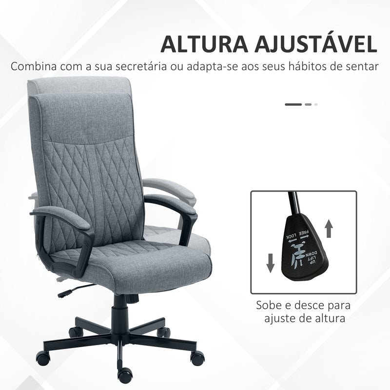 Cadeira de Escritório Giratória 360° Cadeira de Escritório com Encosto Alto Altura Ajustável e Função de Inclinação para Escritório Carga 120kg 65x65x102-112,5cm Cinza Escuro