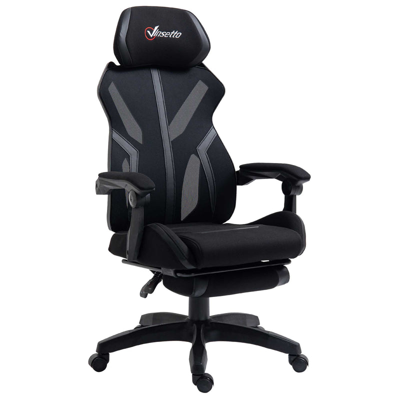 Cadeira de Gaming com Apoio para os Pés Retrátil Cadeira de Escritório Reclinável com Apoio para a Cabeça e Altura Ajustável 65x65x119-129cm Preto