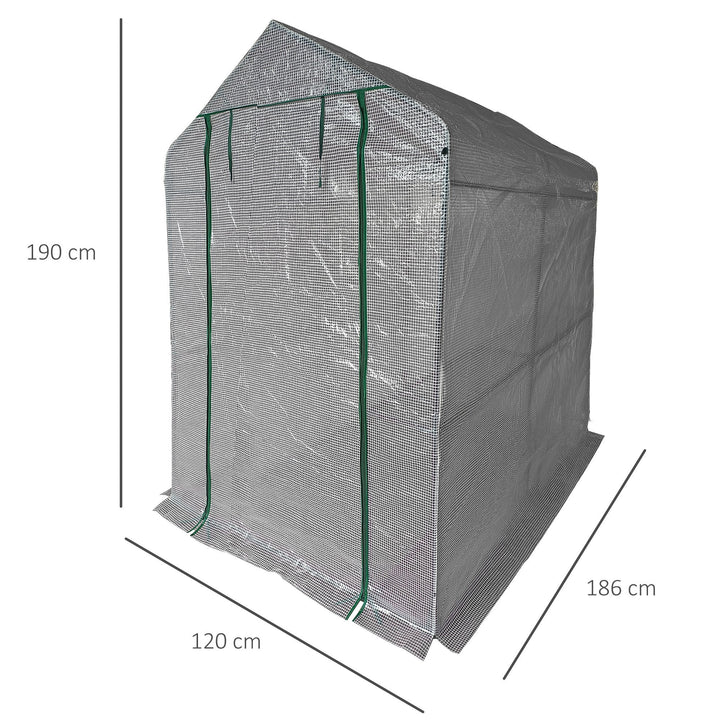 Estufa de Jardim Estufa Caseira com 4 Prateleiras Porta Enrolável Cobertura de PE 140g/m² e Estrutura de Aço para Cultivos de Plantas Flores 120x186x190cm Branco