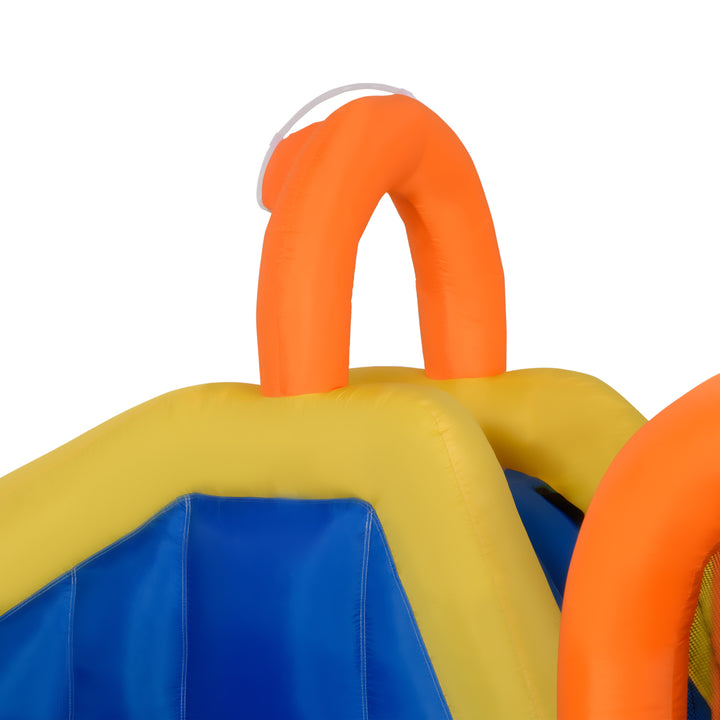 Castelo Insuflável com Escorrega Castelo para Crianças de 3-8 Anos com Cesta de Basquetebol Piscina Insuflador de 750W e Bolsa de Transporte 435x435x200cm Multicolorido