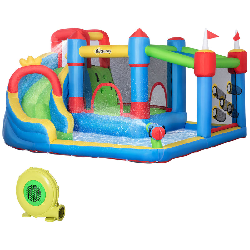 Castelo Insuflável Infantil com Escorrega Castelo Insuflável para Crianças de 3-8 Anos com Trampolim Piscina Insuflador e Bolsa de Transporte 390x300x197cm Multicolorido