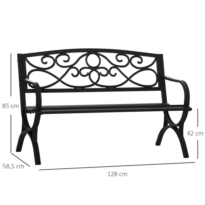 Banco de Jardim de 2 Lugares com Encosto e Apoio para os Braços Vintage para Terraço Varanda Pátio Exterior Carga 280kg Ferro Fundido 128x58,5x85cm Preto