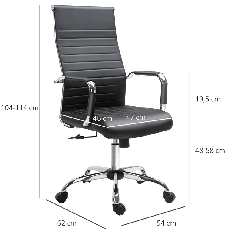 Cadeira de Escritório Ergonômica Giratoria 360° Inclinável com Altura Ajustável Rodas Apoio de Braços 54x62x104-114 cm Preto