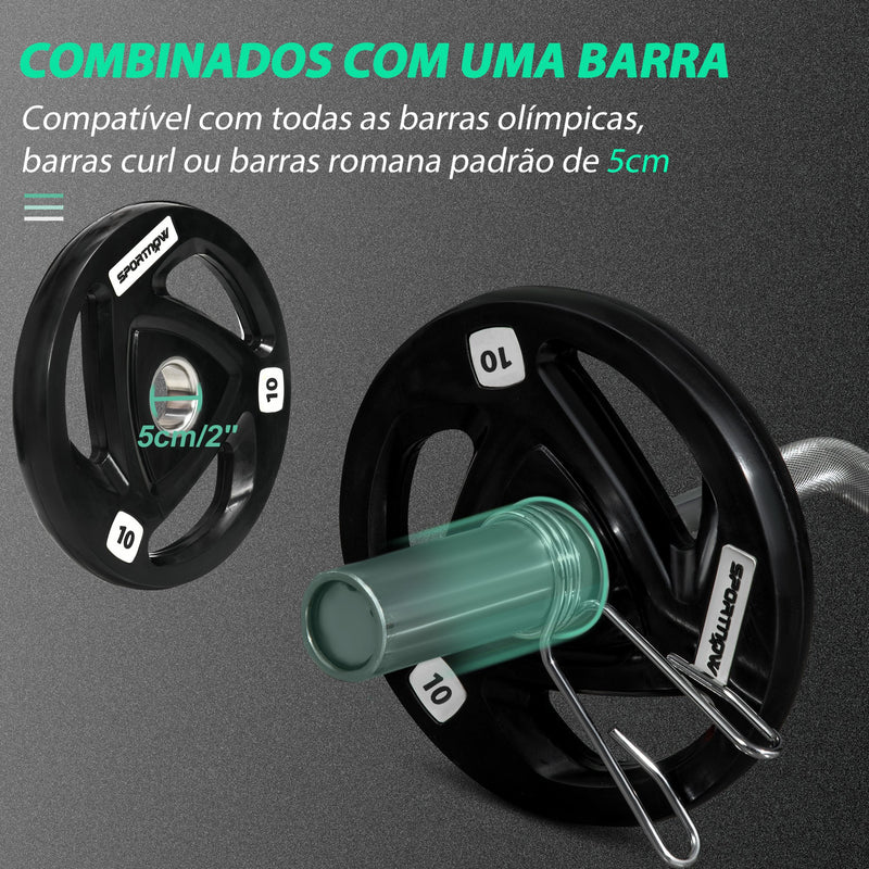 Conjunto de 2 Discos de Pesos Olimpicos 10kg Ferro Fundido Placas de Peso Revestido em Borracha com Orifício de 5cm para Treinamento Fitness em Ginásio Casa Ø32x4cm Preto