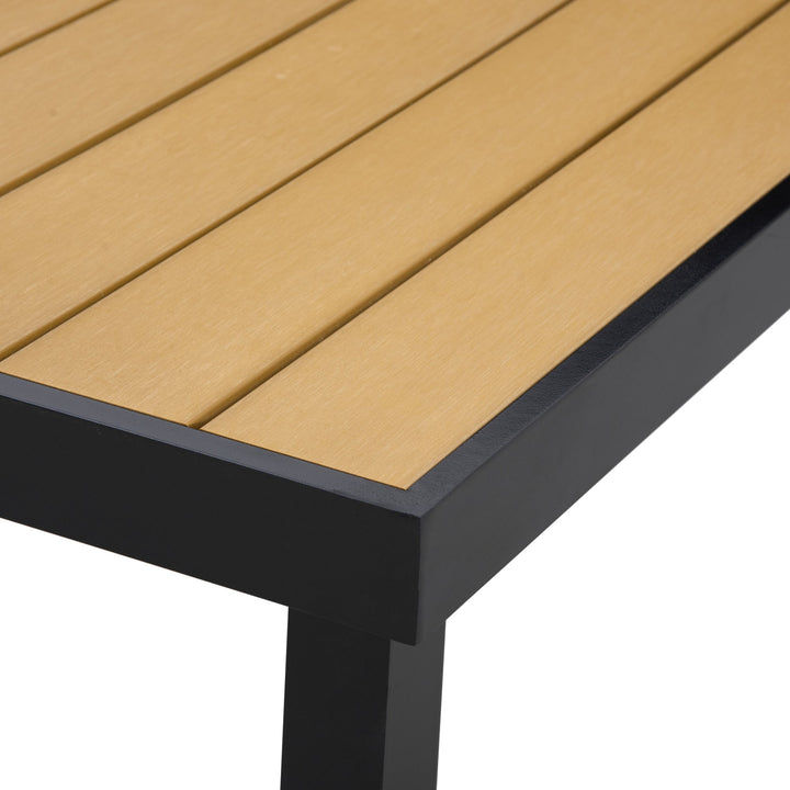 Mesa de Jardim Retangular Mesa de Exterior para 8 Pessoas com Bancada de Ripas e Estrutura de Alumínio para Terraço Balcão 190x90x74cm Natural e Preto