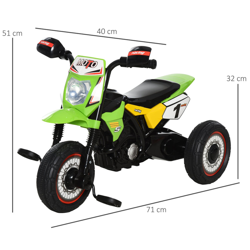 Moto infantil para crianças acima de 18 meses com 3 rodas Música e farol 71x40x51 cm Verde