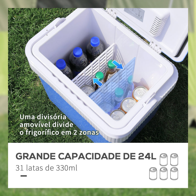 Frigorífico Termoelétrico Portátil 24L Frigorífico Elétrico para Carro com Função de Resfriamento e Aquecimento 220-240V/12V DC para Campismo Piquenique Viagens 40x30x43cm Azul