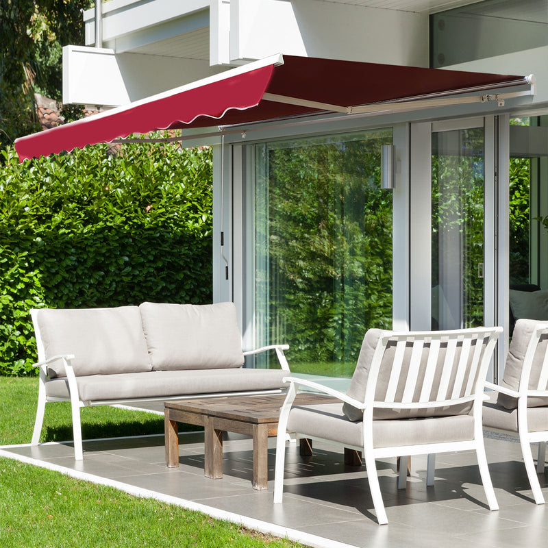 Toldo de Alumínio Manual Dobrável 395x245cm com Manivela para pátio Varanda Jardim e Terraço Tecido de poliéster 280g m² - Vermelho