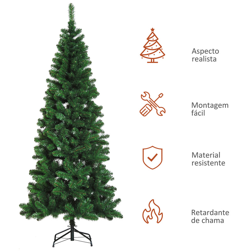 Árvore de Natal Artificial 210cm Ignífugo com 631 Ramos de PVC e Suporte de Metal Decoração de Natal para Interiores Fácil de Montar Verde