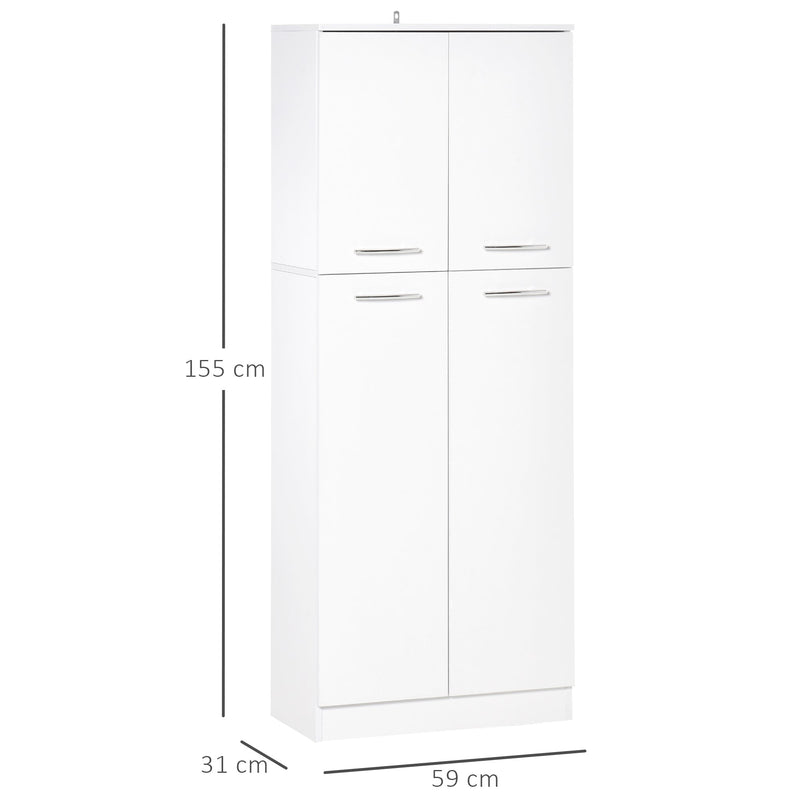 Armário Alto de 2 Portas Móvel Auxiliar de Armazenamento Multifuncional com 5 Prateleiras e Prateleiras Interiores Ajustáveis para Sala Dormitório Cozinha 59x31x155cm Branco