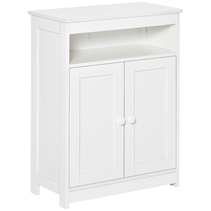 Armário para Casa de Banho com 2 Portas Prateleira Interior Ajustável e Compartimento Aberto Móvel Auxiliar de Armazenamento para Sala de Estar Cozinha 60x30x80cm Branco