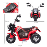 Motocicleta Elétrica Infantil com 3 Rodas Triciclo a Bateria 6V para Crianças de 18-36 Meses com Farol Buzina 72x57x56cm Vermelho