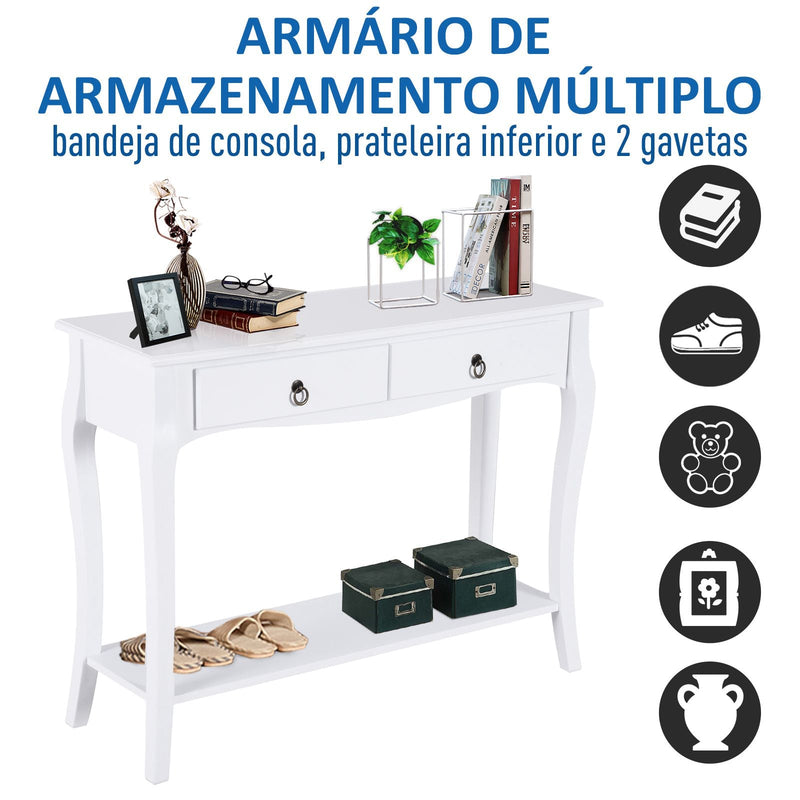 Mesa Consola tipo Aparador Móvel de Entrada com Gavetas e Estante 100x33x76cm Branco