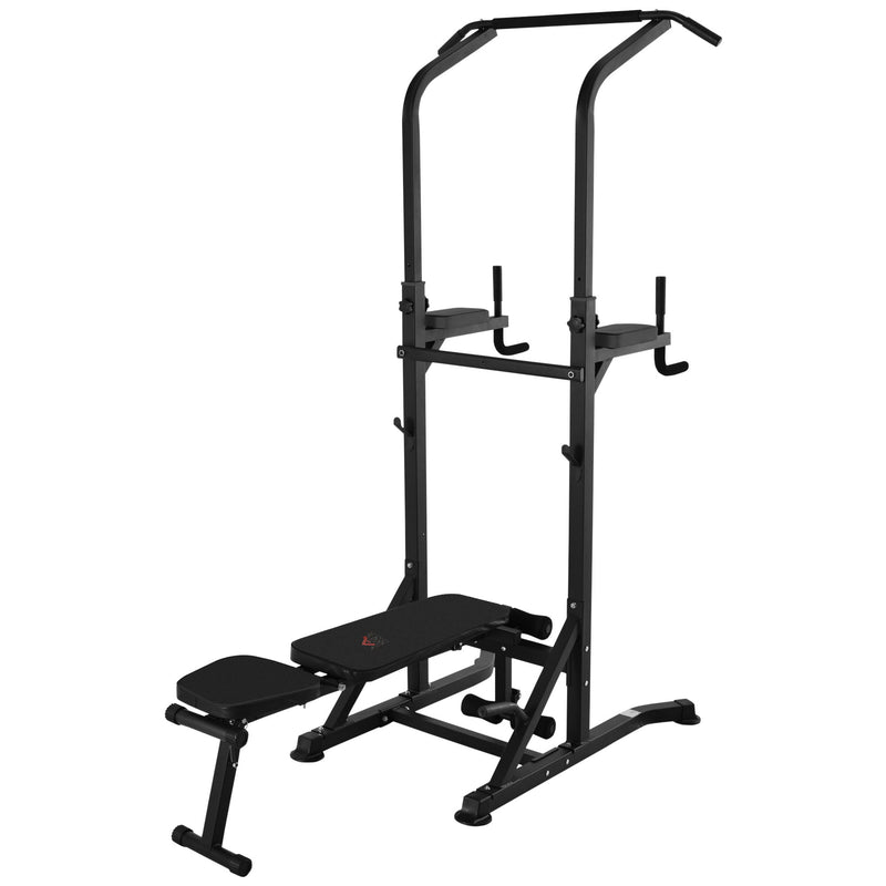 Estação de Musculação Torre de Treinamento Altura Ajustável com Barra de Flexões e Banco Dobrável para Fitness em Casa Academia Carga 150kg 99x178x230cm Preto