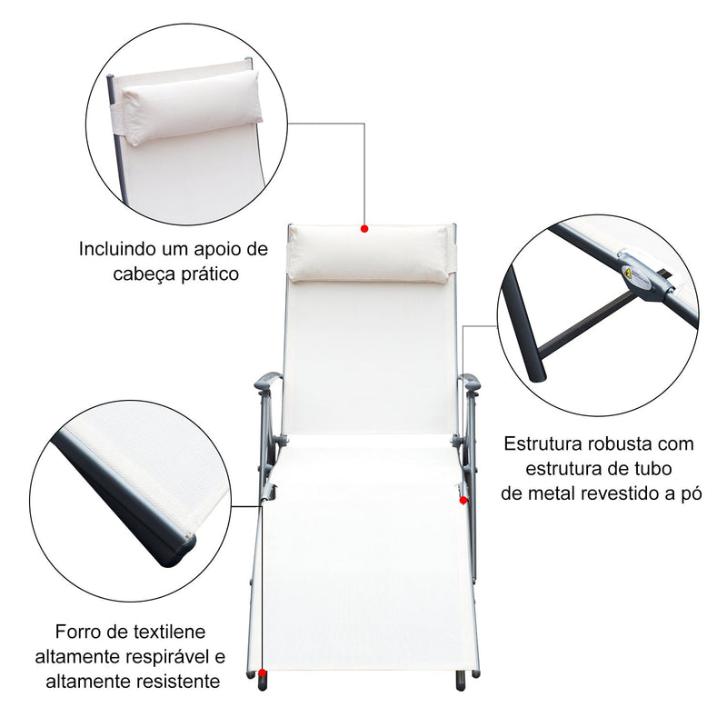 Espreguiçadeira Dobrável Encosto Ajustável para 7 Níveis com Travesseiro Resistente ao Textilene Relaxar na Piscina Exterior Terraço Camping 137x63,5x100,5 cm cm Aço