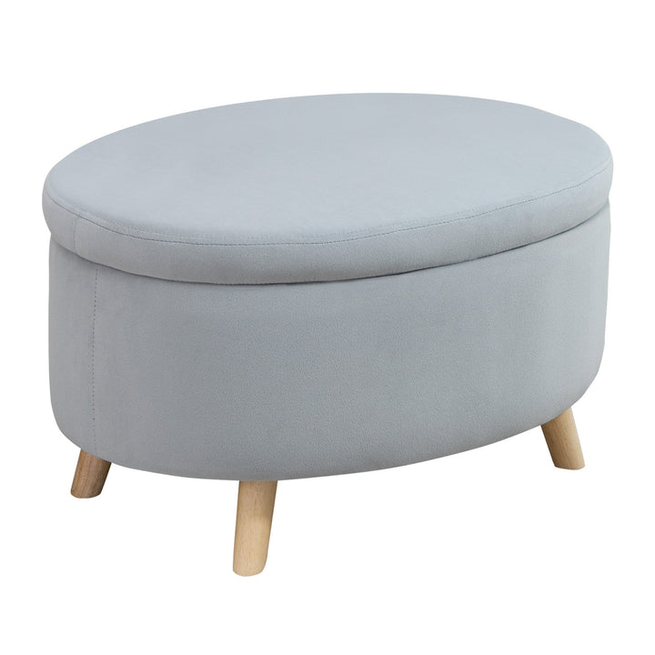 Otomano Puff Estofado em Veludo Acolchoado Banco de Armazenamento com Tampa Removível e Pés de Madeira para Dormitórios Sala de Estar Corredor 71x51,5x42 Cinza