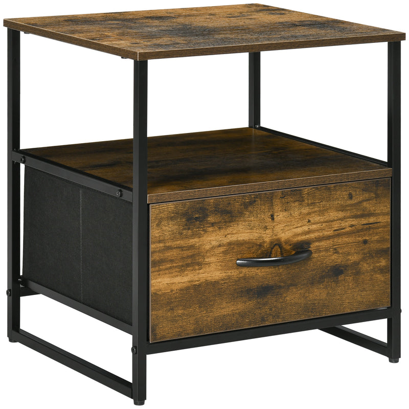 Mesa de Cabeceira com 1 Gaveta de Tecido Dobrável e Prateleira Aberta Mesa Auxiliar para Escritório Dormitório Estilo Industrial Anti-Tombo 45x40x50,5cm Marrom Rústico