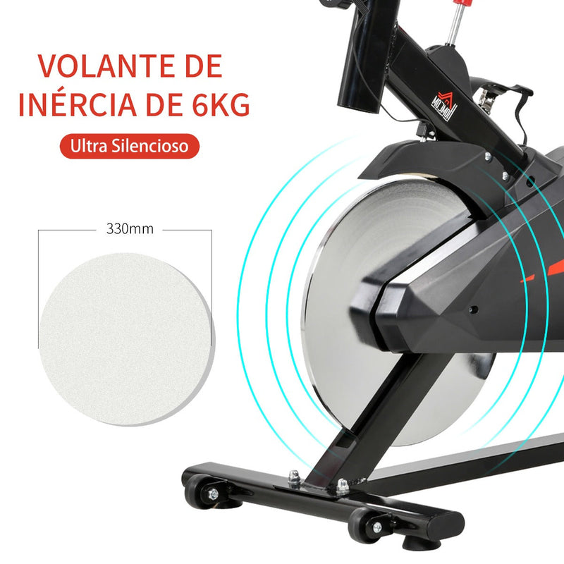 Bicicleta Estática Spinning com Monitor LCD Volante de Inércia de 6kg Assento e Guidão com Altura Ajustável Resistência Regulável 85x46x114cm Preto e Vermelho