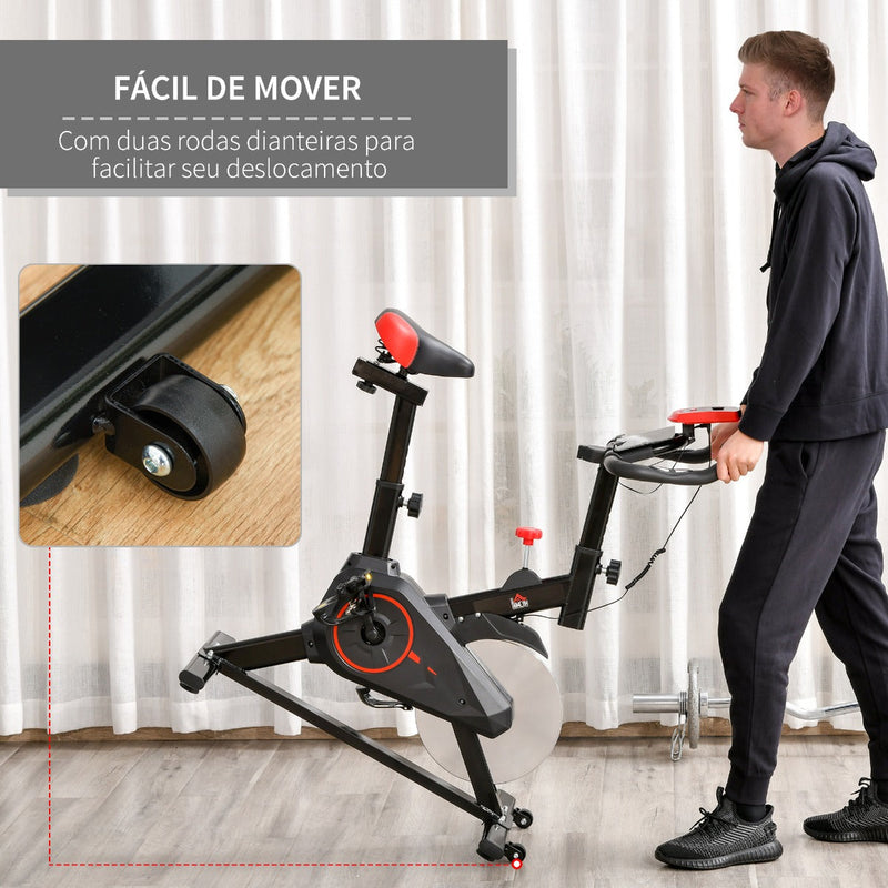 Bicicleta Estática Spinning com Monitor LCD Volante de Inércia de 6kg Assento e Guidão com Altura Ajustável Resistência Regulável 85x46x114cm Preto e Vermelho