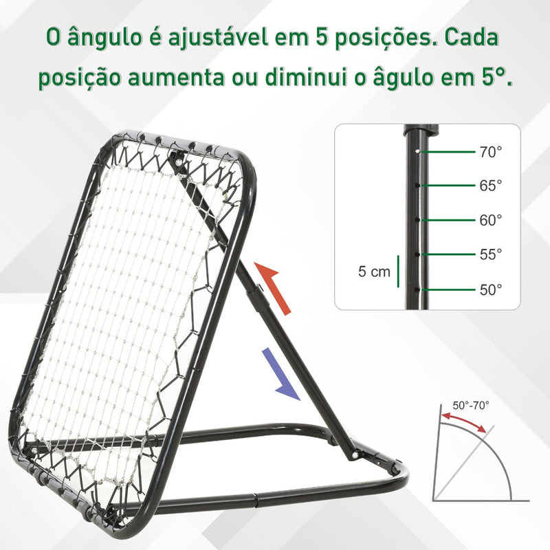 Rede de Rebote Dobrável com Ângulo Ajustável de 5 Níveis para Treinamento de Futebol Tenis Beisebol Desportes 84x78x65-78cm Preto