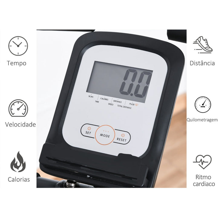 Bicicleta Estática Dobrável com Volante de Inércia de 1,5kg Sensor de Pulso Tela LCD Resistência Ajustável em 8 Níveis e Assento Regulável 107x53x107cm Preto