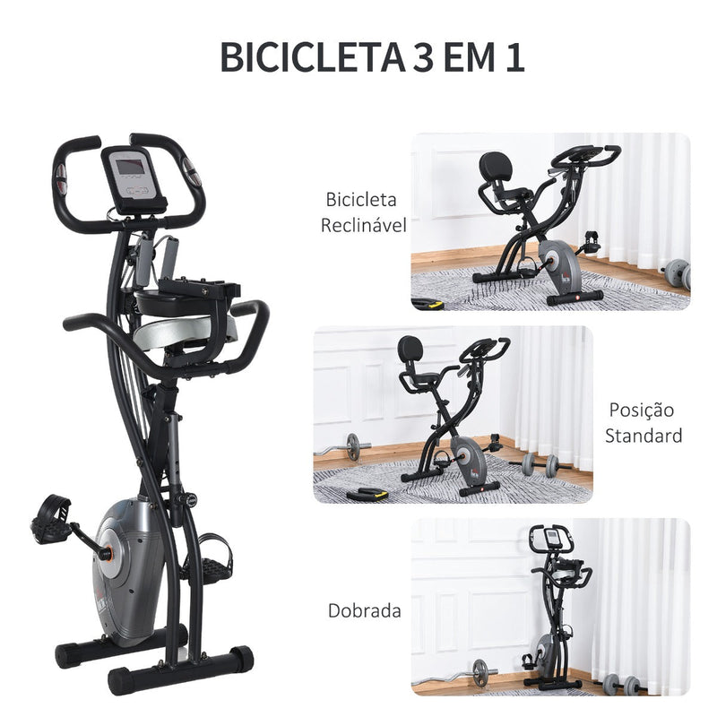 Bicicleta Estática Dobrável com Volante de Inércia de 1,5kg Sensor de Pulso Tela LCD Resistência Ajustável em 8 Níveis e Assento Regulável 107x53x107cm Preto