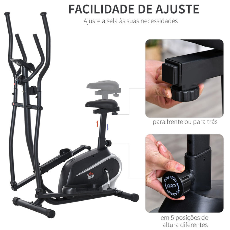 Bicicleta elíptica de fitness com Resistência Magnética Ajustável Tela LCD Sela Ajustável Monitor de Frequência Cardíaca e Volante 3 kg 103x62x151 cm Preto